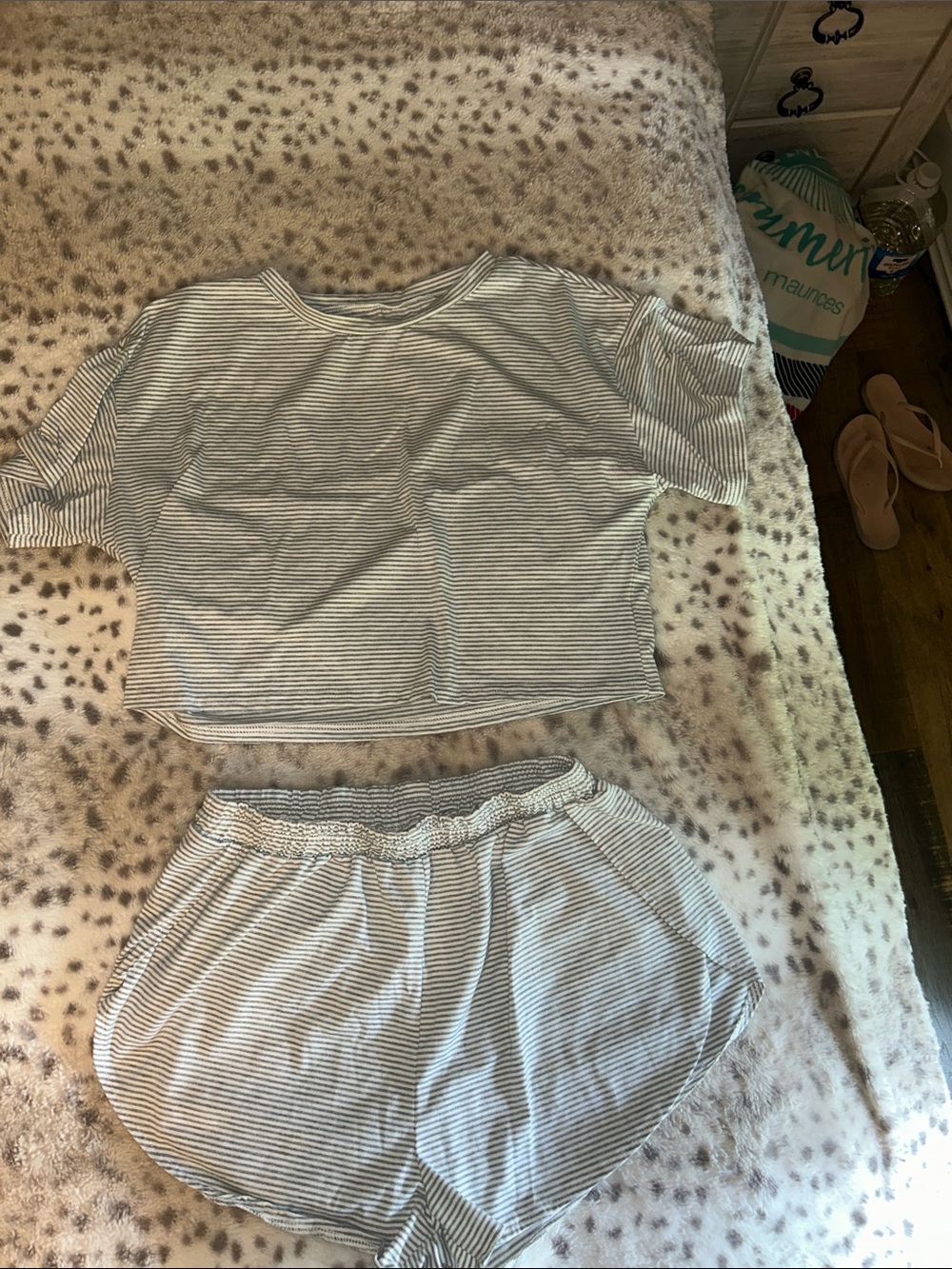 Striped Grey & White Women's Lounge Short Set